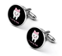 Gemelli rotondi per camicia con scritta "I Lost My First Tooth", per feste aziendali, matrimoni, festa del papà, regalo, 1.7cm, Metallo, Nessuna pietra preziosa