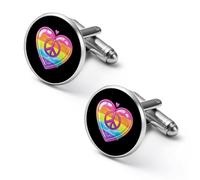Gemelli rotondi per camicia con simbolo della pace arcobaleno a forma di cuore con bandiera gay orgogliosa, per lavoro, matrimonio, festa del papà, regalo per la festa del papà, 2.0cm, Metallo