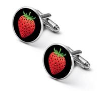 Gemelli rotondi per camicia con stampa a fragola, ideali come regalo per la festa del papà o per le feste aziendali, 1.7cm, Metallo, Nessuna pietra preziosa