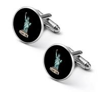 Gemelli rotondi per camicia con statue della libertà, con scritta "I Love New York", per feste aziendali, matrimoni, festa del papà, 2.0cm, Metallo, Nessuna pietra preziosa