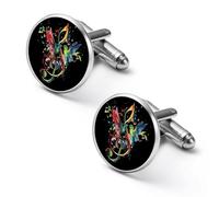 Gemelli rotondi per camicia con strumento musicale, chiave di violino e uccello, per feste di nozze, regalo per festa del papà, 1.7cm, Metallo, Nessuna pietra preziosa