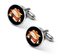 Gemelli rotondi per camicia con sushi che dorme che dorme con cibo giapponese, per lavoro, festa di nozze, festa del papà, 2.0cm, Metallo, Nessuna pietra preziosa