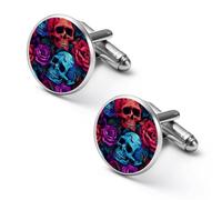 Gemelli rotondi per camicia con teschi psichedelici e rose, per feste di nozze, regalo per festa del papà, 2.0cm, Metallo, Nessuna pietra preziosa