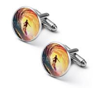 Gemelli rotondi per camicia da surfista con onde solari, per lavoro, matrimonio, festa del papà, regalo per la festa del papà, 1.7cm, Metallo, Nessuna pietra preziosa