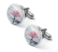 Gemelli rotondi per camicia, motivo albero fiorito, ideali come regalo per feste di nozze, festa del papà, 1.7cm, Metallo, Nessuna pietra preziosa