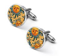 Gemelli rotondi per camicia, motivo: dio sole, per feste di matrimonio, festa del papà, 1.7cm, Metallo, Nessuna pietra preziosa