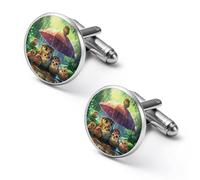 Gemelli rotondi per camicia, motivo famiglia di gufi, ideali come regalo per feste di nozze e festa del papà, 1.7cm, Metallo, Nessuna pietra preziosa