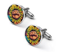 Gemelli rotondi per camicia, motivo gay LGBT con pugno arcobaleno e girasole, per feste di nozze, regalo per festa del papà, 2.0cm, Metallo, Nessuna pietra preziosa