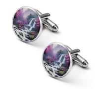 Gemelli rotondi per camicia, motivo giungla tropicale, cascata, per lavoro, matrimonio, festa del papà, regalo per festa del papà, 2.0cm, Metallo, Nessuna pietra preziosa