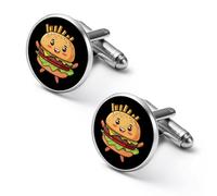 Gemelli rotondi per camicia, motivo hamburger, per feste di matrimonio, festa del papà, 2.0cm, Metallo, Nessuna pietra preziosa