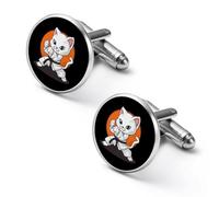 Gemelli rotondi per camicia, motivo karate, taekwondo, con gatto, Jiu Jitsu, per lavoro, matrimonio, festa, festa del papà, 2.0cm, Metallo, Nessuna pietra preziosa