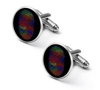 Gemelli rotondi per camicia, motivo Rainbow Pride, con impronte digitali, per lavoro, matrimonio, festa del papà, regalo per la festa del papà, 2.0cm, Metallo, Nessuna pietra preziosa