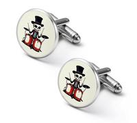 Gemelli rotondi per camicia, motivo: scheletro, batterista, musica, teschio, per affari, matrimoni, feste, festa del papà, 2.0cm, Metallo, Nessuna pietra preziosa