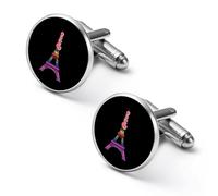 Gemelli rotondi per camicia, motivo: Torre Eiffel di Parigi in Francia, per lavoro, matrimonio, festa del papà, regalo per la festa del papà, 1.7cm, Metallo, Nessuna pietra preziosa