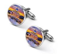 Gemelli rotondi per camicia Roma Italia, ideali come regalo per festa di nozze, festa del papà, 1.7cm, Metallo, Nessuna pietra preziosa
