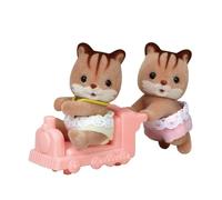 Gemelli scoiattolo in noce Sylvanian Families RI-46 con passeggino Calico...