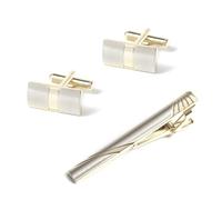 gemelli, Set di gemelli quadrati con fermacravatta in oro spazzolato liscio
