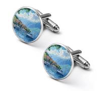 Gemelli tondi per camicia del Lago di Como Italia, ideali come regalo per la festa del papà, 1.7cm, Metallo, Nessuna pietra preziosa