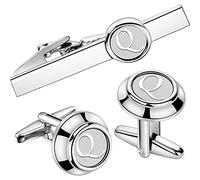 Gemelli Uomo 2 inch Men's Personalised Initials Cufflinks and Tie Clip Set Men's French Suit(Blue white zinc plated)