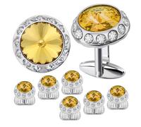 Gemelli Uomo Birthstone Tuxedo Studs and Cufflinks Set Mens Suit Tuxedo Formal Dress Shirt