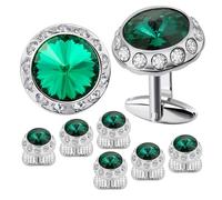 Gemelli Uomo Birthstone Tuxedo Studs and Cufflinks Set Mens Suit Tuxedo Formal Dress Shirt(Emeralds)