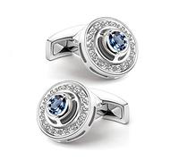 Gemelli Uomo in cristallo blu Navy Argento, Mr.Van Circle Gemelli Classico per Affari Festa di nozze Stile elegante