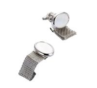 Gemelli Uomo Wide Chain Round Copper Cufflinks for Men's Fashion Crystal Inlaid Metal Button Business(Silver-color-02)