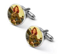Gemelli vintage della Seconda Guerra Mondiale Air Force Pin Up Donne Uomini Classici Lega Gemelli Stampati Gioielli Accessori per Matrimonio Business Camicie Regali