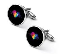 Gemelos de hombre con diseño de corazón arcoíris y latido de corazón, gemelos de aleación para camisa, gemelos para esmoquin, accesorios para negocios y bodas.