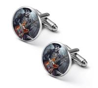 Gemelos de hombre con diseño de esqueleto tocando la guitarra, gemelos de aleación para camisa, gemelos para esmoquin, accesorios para negocios y bodas.