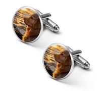 Gemelos de hombre con diseño de perro Labrador Retriever al atardecer, gemelos de camisa de aleación, gemelos para esmoquin, accesorios para negocios y bodas.
