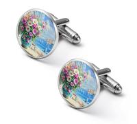 Gemelos para hombre con diseño de ventana en la playa, gemelos de aleación para camisa, gemelos para esmoquin, accesorios para negocios y bodas.