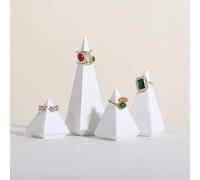 GemeShou 4 espos. anelli gioielli bianchi vend., porta-anelli conico gesso, org. cons. anelli gioielli, dec. perf. stanza att. online【Piramide gesso4 pezzi】
