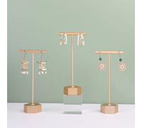 GemeShou Supporto a T per orecchini in metallo dorato da 3 pezzi, espositore per gioielli, per esposizione al dettaglio, supporto per orecchini c