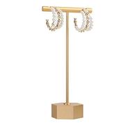 GemeShou T-bar oro metallo orecchini, singolo appoggio piccoli, porta-orecchini dettaglio esposizione, org. foto negozio online【Esagono oro13,5 cm】