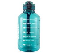 GEMFUL Borraccia 2L senza BPA con manico e indicatore temporale - Borraccia da 2 litri a prova di perdite per sport, fitness, yoga e ufficio (Ciano)