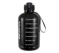 GEMFUL Grande Borraccia con Cannuccia 3 Litri con Indicazione del Dempo senza BPA per Sportiva Fitness (Nero)