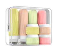Gemice Bottiglie da viaggio da riempire, 8 confezioni, bottiglie da viaggio in silicone approvate Tsa 3 oz, contenitore da viaggio per articoli da toeletta, con borsa trasparente, in silicone a prova