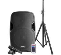 GEMINI AS 15 BLU PACK - Impianto Audio Con Diffusore Amplificato Bluetooth + Stativo + Microfono + Telecomando Per Karaoke, Animazione, Istruttori, Ecc.