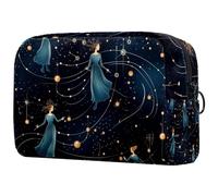 Gemini Constellation Painting Checkered Cosmetic Bag - Custodia morbida e portatile per il trucco da viaggio e per la casa, Multi, 18.5x7.5x13cm/7.3x3x5.1in, Art Deco