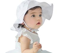 Gemini_mall® Cappelli per neonate, cappello da sole per bambini, per l'estate, all'aperto, per bambini, bambini, spiaggia, spiaggia, cappello in cotone a tesa larga, pieghevole e ripiegabile, bianco