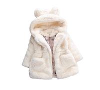 Gemini_mall® Cappotto con orecchie di coniglio con cappuccio per neonate e bambini in pelliccia sintetica giacche calde Outwear abbigliamento invernale per 1-5 anni, Beige, 4-5 Anni