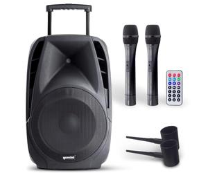 Gemini Sound ES-15TOGO Wireless Portable Bluetooth Streaming Streaming Professionale DJ PA Carrello del Carrello Attivo Attivo con Jacks Dual MIC Scheda SD e Porta USB con 2 Bundle MIC Wireless