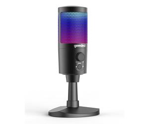 Gemini Sound GSM100USB - Microfono a condensatore USB per PC, con luci LED RGB, jack per cuffie, controllo volume e riduzione del rumore di fondo, per live streaming, podcasting, chat, giochi, Twitch