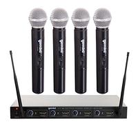 Gemini Sound UHF-04M Wireless Cordless Professionale Set di 4 Microfoni Palmari e Ricevitore per DJ, Karaoke, Performance sul palco o sistema PA Confezione da quattro