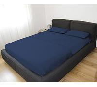 GEMITEX Completo letto Matrimoniale, Colore BLU, con Trattamento NO-STIRO, effetto Raso, in 100% Microfibra di poliestere. Composto da 2 lenzuola e 2 federe TINTA UNITA. Made in Italy