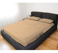 GEMITEX Completo letto Matrimoniale, Colore CAMMELLO, con Trattamento NO-STIRO, effetto Raso, in 100% Microfibra di poliestere. Composto da 2 lenzuola e 2 federe TINTA UNITA. Made in Italy