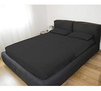 GEMITEX Completo letto Matrimoniale, Colore NERO, con Trattamento NO-STIRO, effetto Raso, in 100% Microfibra di poliestere. Composto da 2 lenzuola e 2 federe TINTA UNITA. Made in Italy
