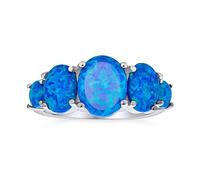 Gemma 5 Pietre Ovali Blu Creato Opale Metà Eternity Band Anello Per Le Donne .925 Sterling Silver Sottile 1Mm Band Ottobre Birthstone