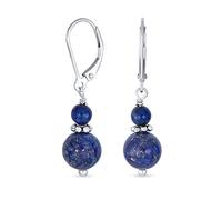 Gemma Naturale Blu Lapislazzuli Boho Bali Milgrain Bordato Perline Rondel Separatore Doppia Palla Rotonda Dangle Orecchini Per Le Donne Teen .925 Sterling Silver Lever Back